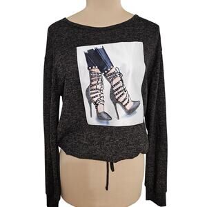 Free Kisses Top Womens Black Stiletto Heels Graphic Bling Pearls Elastic Waist